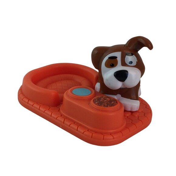 Fisher Price Little People Brown Puppy Dog Figure Orange Bed Food Bowl Accessory - Picture 1 of 8